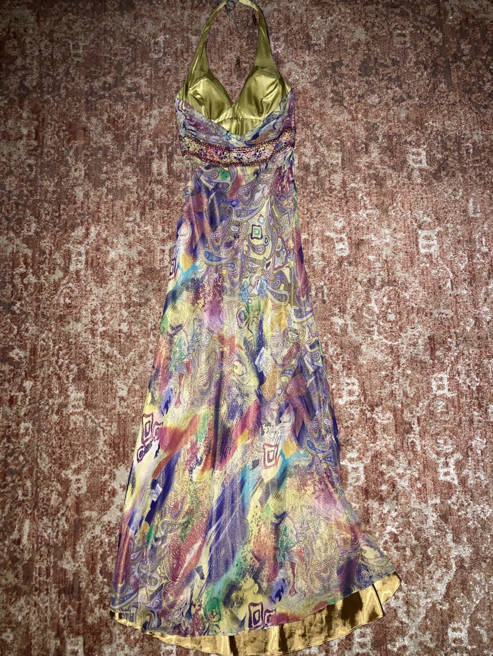 Multicolored Beaded Silk Gown - Picture 3 of 9